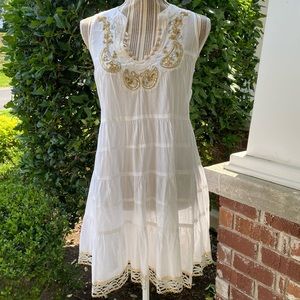 Free People Gauzy White Cotton Beaded Tunic Dress